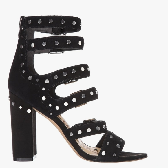 Sam Edelman York Black Studded Gladiator Sandals Size 10 Block Heel Strappy - Picture 4 of 11